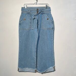 JAEN NWT Boho Beachy High Rise Frayed Cuff Wide Leg Self Belt Button Jean SZ 30